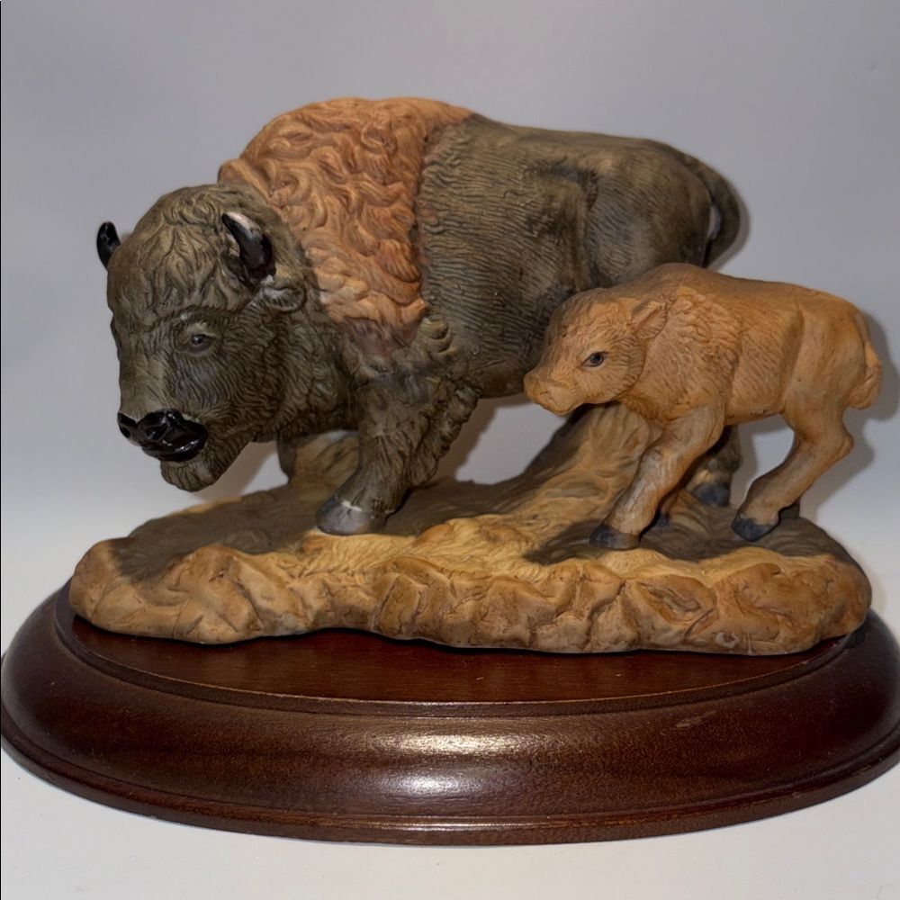 Enesco Buffalo and Calf Sculpture - Brown and Tan